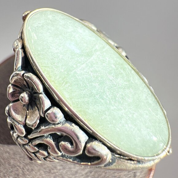 VTG Sterling Silver 925 Jade Bezel Set Scroll Shoulders Statement Ring Size 10 - Picture 4 of 10